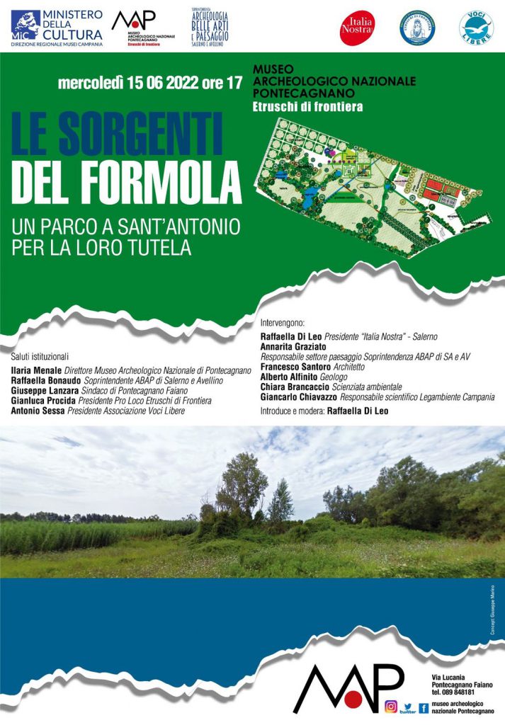 Convegno | mercoled 15 giugno 2022 | ore 17.00. Museo archeologico nazionale di Pontecagnano / Le sorgenti del Formola. Un parco a SantAntonio per la loro tutela
