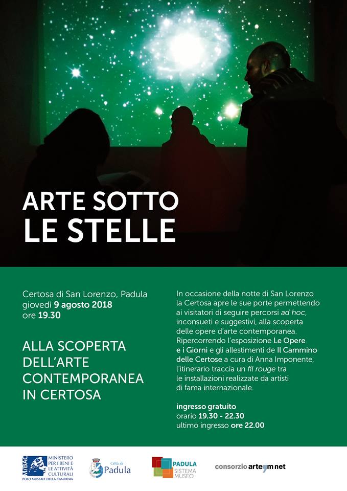 PADULA(SA) – ARTE SOTTO LE STELLE / Gioved 9 agosto 2018, ore 19.30, alla scoperta dell’arte contemporanea in Certosa