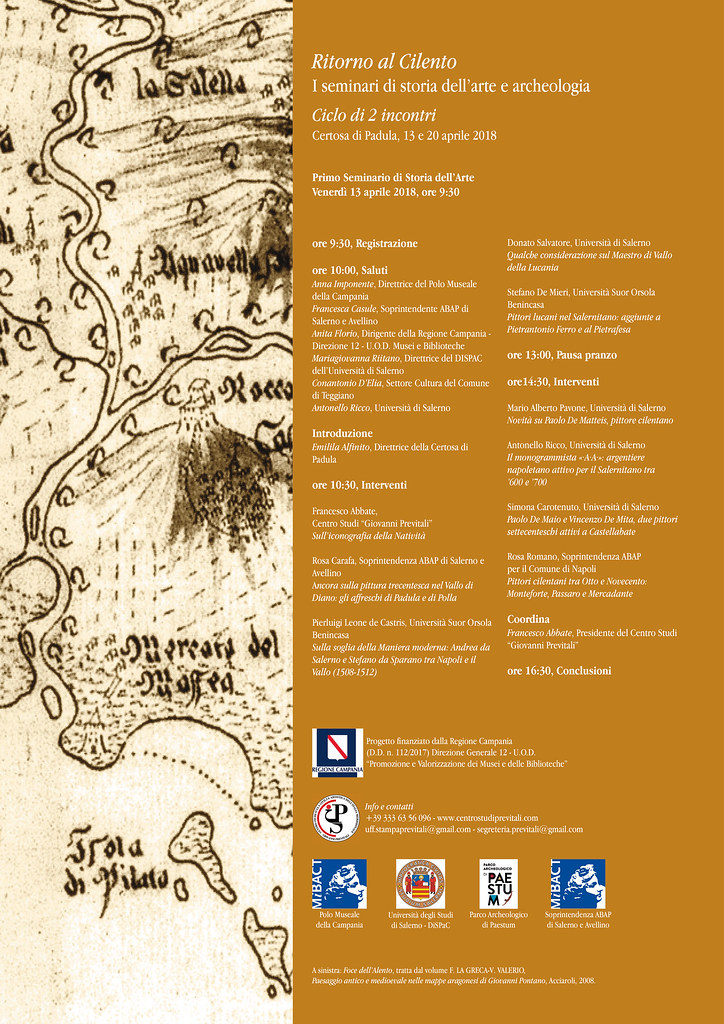Padula: domani in Certosa lincontro sul Ritorno al Cilento. Seminari di storia dellarte e archeologia. Articolo di stampa tratto da ONDANEWS del 12 aprile 2018.
