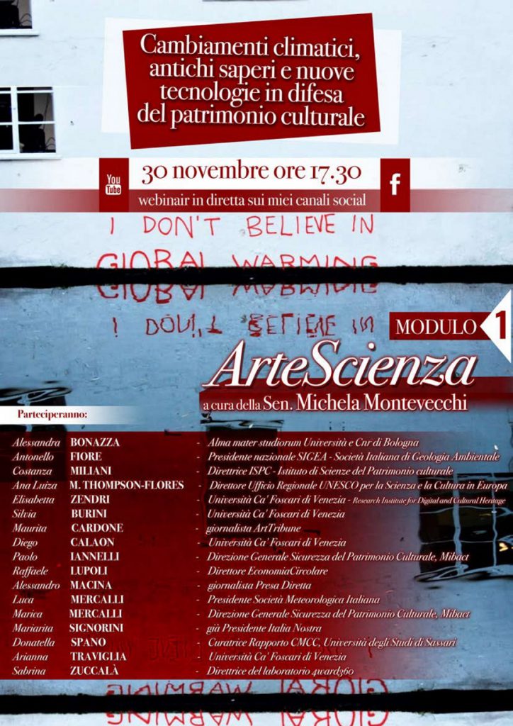 “Cambiamenti climatici, antichi saperi e nuove tecnologie in difesa del patrimonio culturale” Webinair 30 novembre 2020