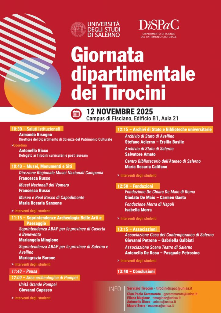 La SABAP di Salerno e Avellino partecipa alla “Giornata dipartimentale dei Tirocini” Dispac Unisa – 12 novembre 2025