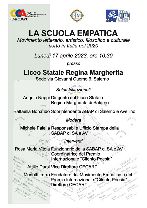 LA SCUOLA EMPATICA. Presentazione del Movimento letterario, artistico, filosofico e culturale – Luned 17 aprile 2023, ore 10.30 presso il Liceo Statale “Regina Marghetira”