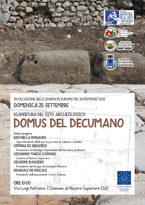 NOCERA (SA) –  GEP 2022  “Riapertura del sito archeologico la Domus del Decumano di Nuceria”
