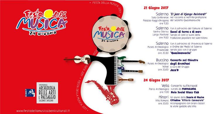 SALERNO – 21 e 24 giugno 2017 Festa della Musica a Salerno, Buccino, Velia e Minori