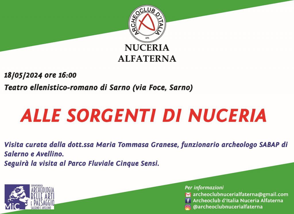 SARNO (SA) –  Alle sorgenti di Nuceria: visita guidata al Teatro Ellenistico Romano di Foce. 18 maggio ore 16.00